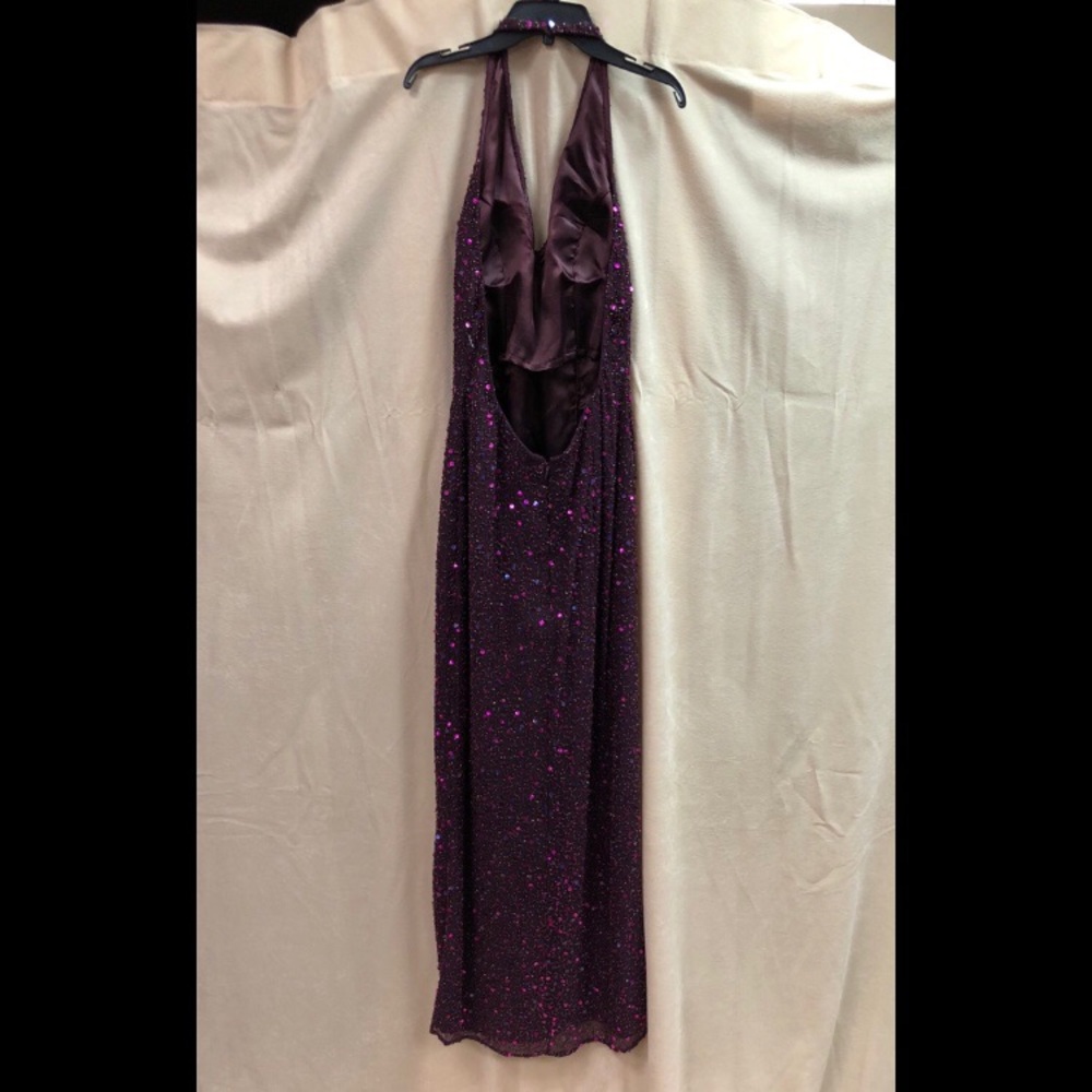 Vintage Fully Beaded/Sequin Wine Halter Gown - Picture 8 of 8
